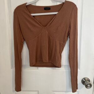 Naked Wardrobe Brown/tan Long Sleeve Top, size L, viscose and spandex